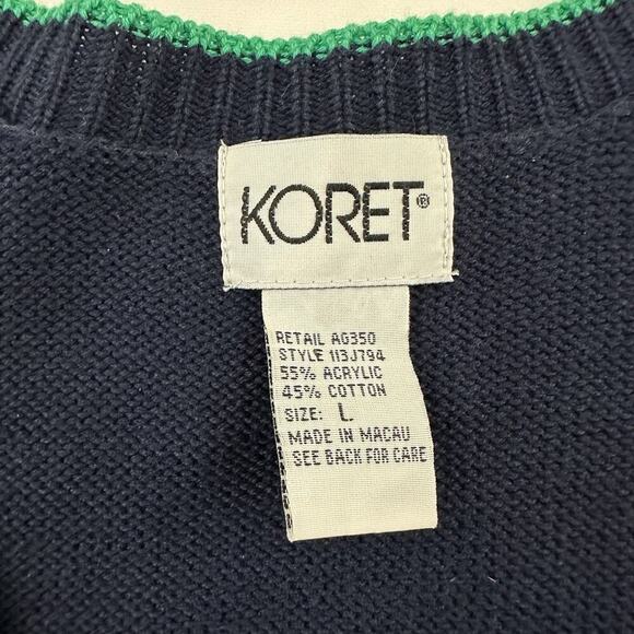 Koret Womens Vintage 90s Sweater Vest Size L Navy Blue Green Floral Embroidered - Picture 5 of 9